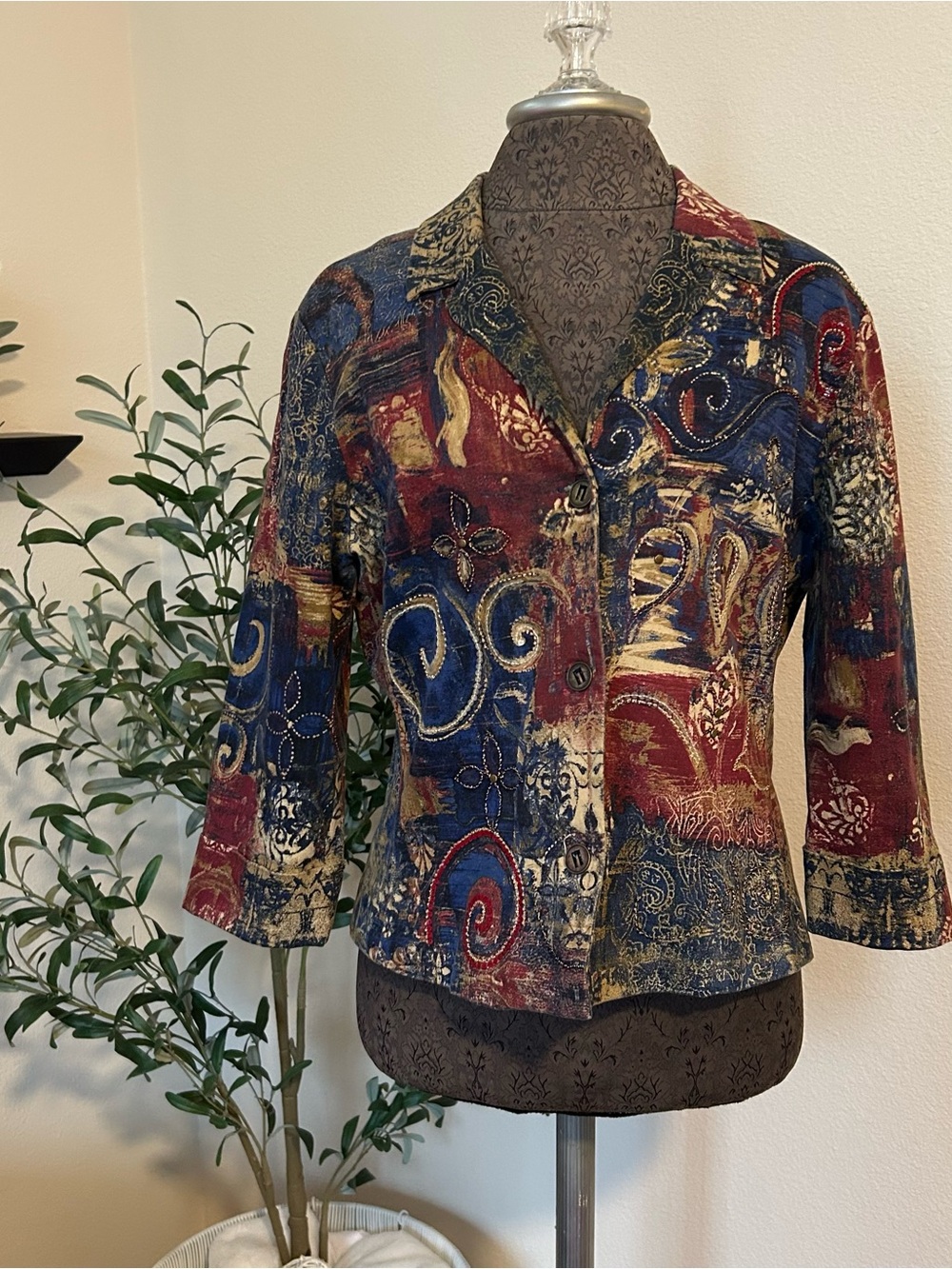 Abstract Paisley Pattern Multi-Color Button-Front Women's Jacket
